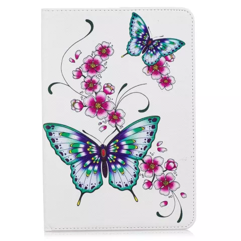 &Eacute;tui &agrave; rabat en cuir avec fleurs et papillons, housse pliable standard compatible avec iPad mini 4 5 - Blanc