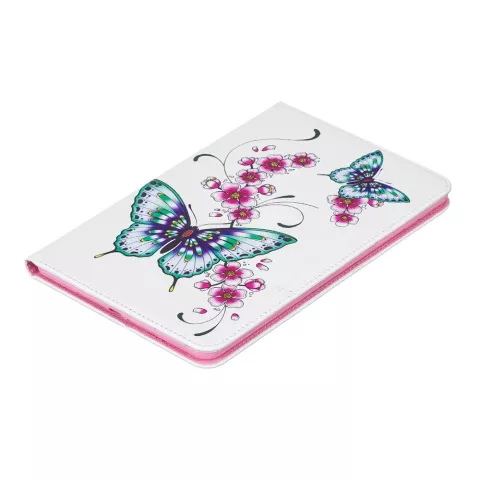 &Eacute;tui &agrave; rabat en cuir avec fleurs et papillons, housse pliable standard compatible avec iPad mini 4 5 - Blanc