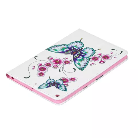 &Eacute;tui &agrave; rabat en cuir avec fleurs et papillons, housse pliable standard compatible avec iPad mini 4 5 - Blanc