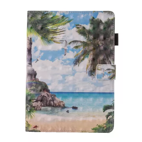 Housse en cuir &agrave; rabat avec &icirc;le tropicale de plage compatible avec iPad mini 1 2 3 4 5 - Bleu Vert