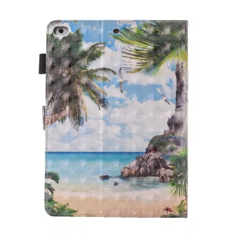 Housse en cuir &agrave; rabat avec &icirc;le tropicale de plage compatible avec iPad mini 1 2 3 4 5 - Bleu Vert