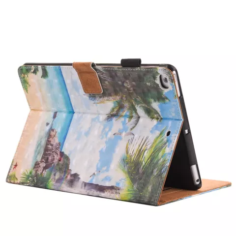 Housse en cuir &agrave; rabat avec &icirc;le tropicale de plage compatible avec iPad mini 1 2 3 4 5 - Bleu Vert