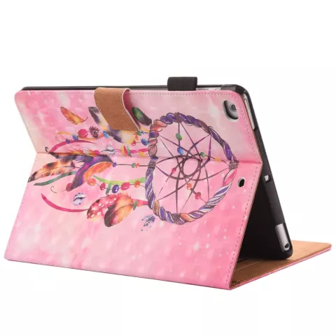 Housse en cuir &agrave; rabat en plumes Dreamcatcher compatible avec iPad mini 1 2 3 4 5 - Rose