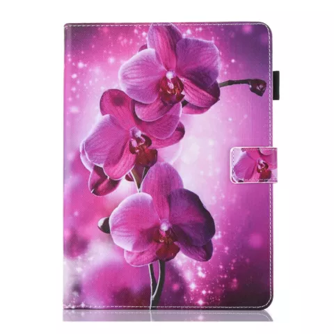 Housse en cuir &agrave; rabat de fleur d&#039;orchid&eacute;e compatible avec iPad mini 1 2 3 4 5 - Rose pourpre