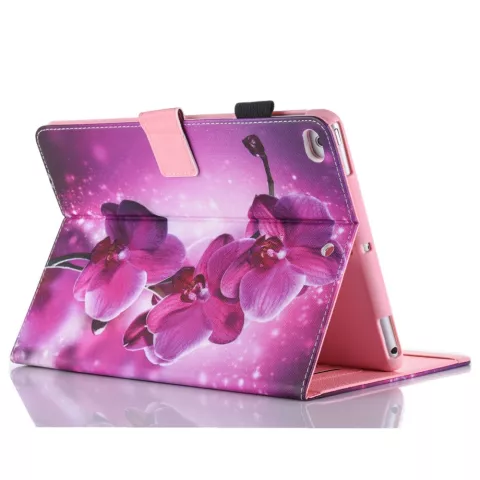 Housse en cuir &agrave; rabat de fleur d&#039;orchid&eacute;e compatible avec iPad mini 1 2 3 4 5 - Rose pourpre