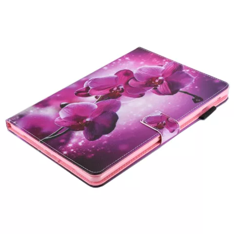 Housse en cuir &agrave; rabat de fleur d&#039;orchid&eacute;e compatible avec iPad mini 1 2 3 4 5 - Rose pourpre