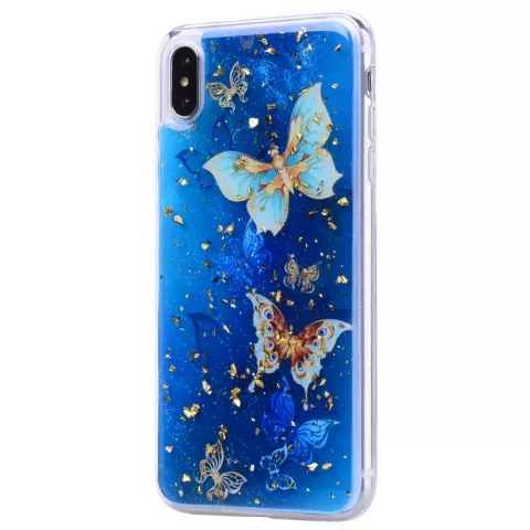 Coque &agrave; paillettes papillons TPU or compatible avec iPhone XS Max - Bleu