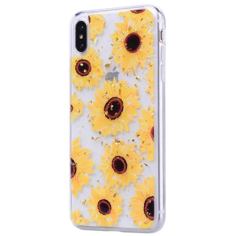 Coque &agrave; paillettes tournesols TPU or compatible avec iPhone XS Max - Transparent