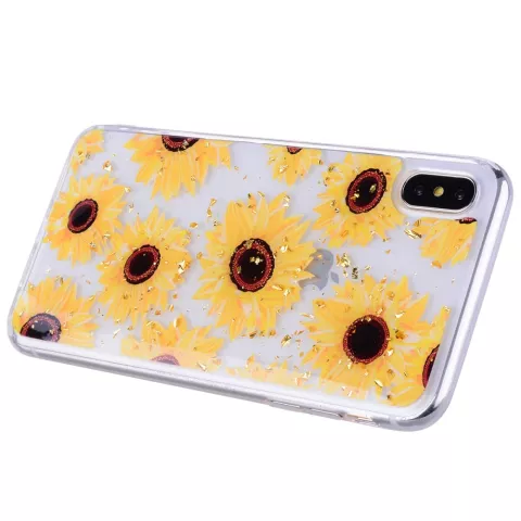 Coque &agrave; paillettes tournesols TPU or compatible avec iPhone XS Max - Transparent