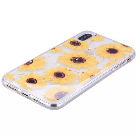 Coque &agrave; paillettes tournesols TPU or compatible avec iPhone XS Max - Transparent