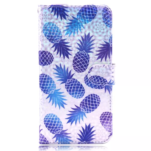 &Eacute;tui portefeuille en cuir avec &eacute;tui &agrave; rabat en ananas pour iPhone XR - violet bleu clair rose