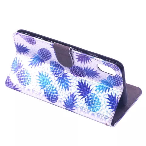 &Eacute;tui portefeuille en cuir avec &eacute;tui &agrave; rabat en ananas pour iPhone XR - violet bleu clair rose