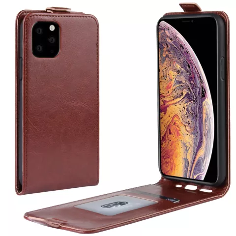 Etui Portefeuille Vertical en Similicuir Flip pour iPhone 11 Pro Max - Marron