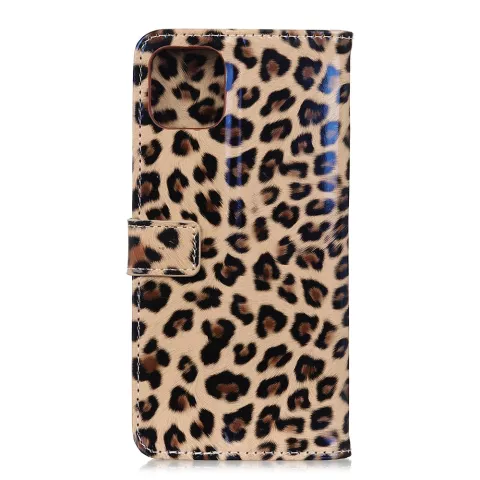 &Eacute;tui l&eacute;opard panth&egrave;re portefeuille biblioth&egrave;que compatible avec iPhone 11 - Marron
