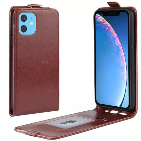 &Eacute;tui portefeuille en similicuir &agrave; rabat vertical pour iPhone 11 - brun