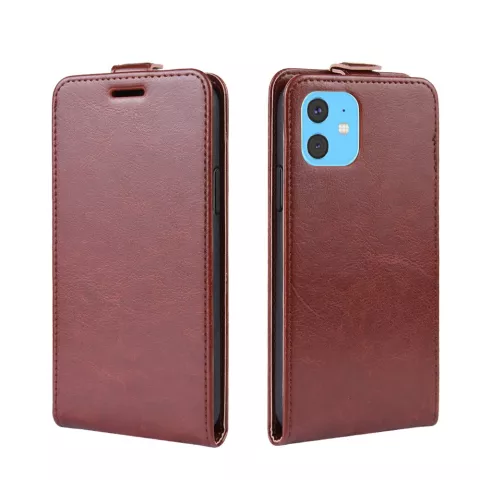 &Eacute;tui portefeuille en similicuir &agrave; rabat vertical &eacute;tui compatible avec iPhone 11 - Marron