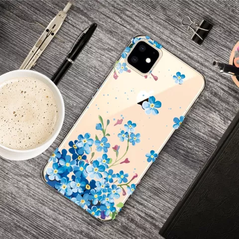 Coque Flexible Mignonne Fleurs Bleues compatible avec iPhone 11 TPU Case - Transparent