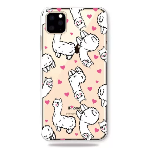 Coque en TPU compatible avec iPhone 11 Pro, Animaux T&ecirc;tus, Coeurs d&#039;Alpaga - Transparente