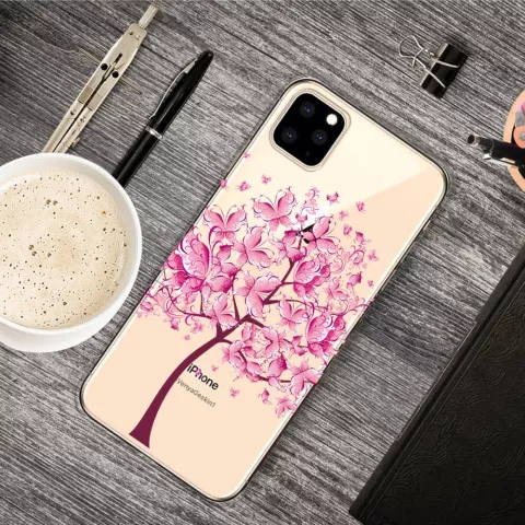 Coque iPhone 11 Pro TPU Flexible Butterfly Tree Butterflies Arbre Rose Chaud - Transparent