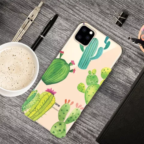 Coque Flexible Cactus Joyeux compatible avec iPhone 11 Pro Max TPU Case - Transparent