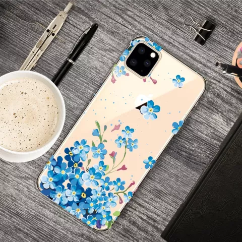 Coque Flexible Mignonne Fleurs Bleues compatible avec iPhone 11 Pro Max TPU Case - Transparent