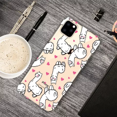 Coque en TPU compatible avec iPhone 11 Pro Max, Animaux T&ecirc;tus, Coeurs d&#039;Alpaga - Transparente