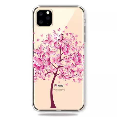 Coque iPhone 11 Pro Max TPU Flexible Butterfly Tree Butterflies Arbre Rose Chaud - Transparent
