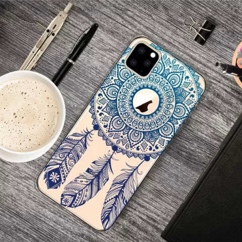 Coque iPhone 11 Pro Dreamcatcher Mandala Web Blue Feathers Spiritual Case - Transparente