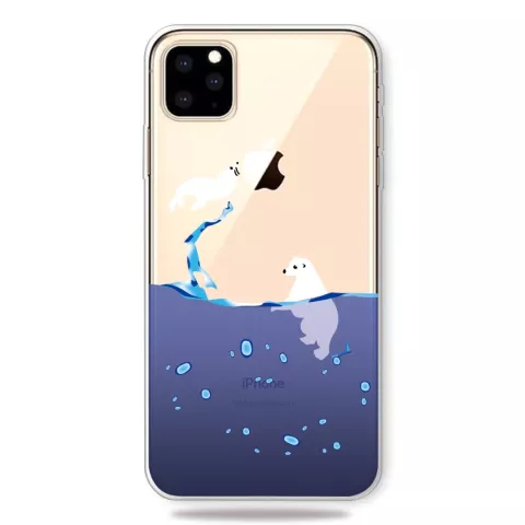 Coque en TPU compatible avec iPhone 11 Pro Max avec gouttes d&#039;eau de mer et ours polaire - Transparent