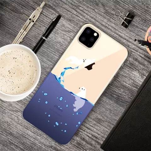 Coque en TPU compatible avec iPhone 11 Pro Max avec gouttes d&#039;eau de mer et ours polaire - Transparent