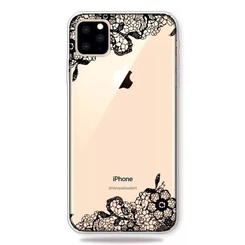 Coque en TPU pour iPhone 11 Pro Max Noir et Floral Dessin&eacute; D&eacute;cor&eacute; - Transparente