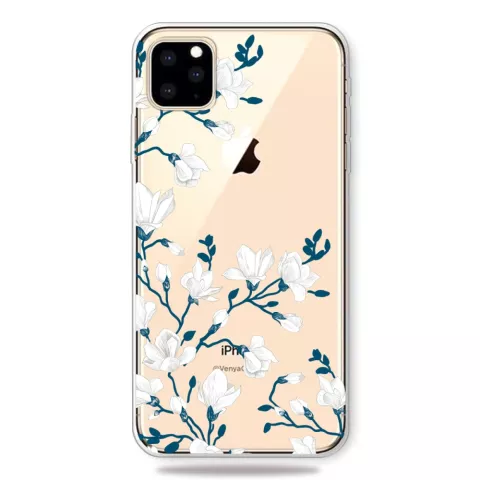 Coque en TPU blanc floral compatible avec iPhone 11 Pro Max - Transparente