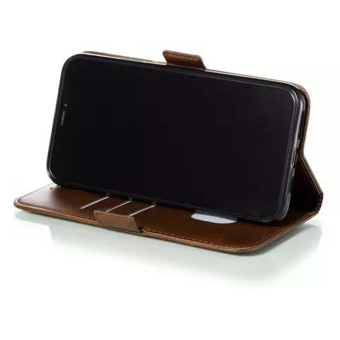 &Eacute;tui portefeuille en cuir pour biblioth&egrave;que portefeuille compatible avec iPhone 11 Pro Max - Marron