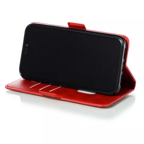 &Eacute;tui portefeuille en cuir pour biblioth&egrave;que portefeuille compatible avec iPhone 11 - Rouge