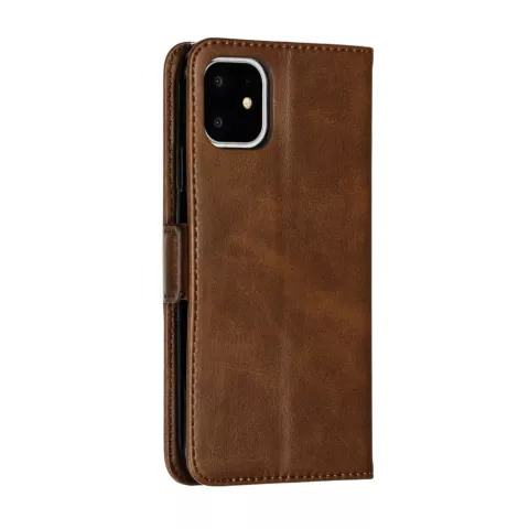 Portefeuille en cuir &eacute;tui biblioth&egrave;que &eacute;tui iPhone 11 - marron