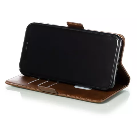 &Eacute;tui portefeuille en cuir Wallet Bookcase compatible avec iPhone 11 - Marron