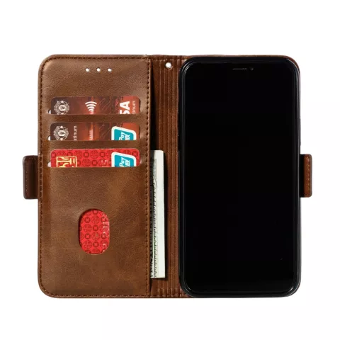 &Eacute;tui portefeuille en cuir pour biblioth&egrave;que portefeuille compatible avec iPhone 11 Pro - Marron