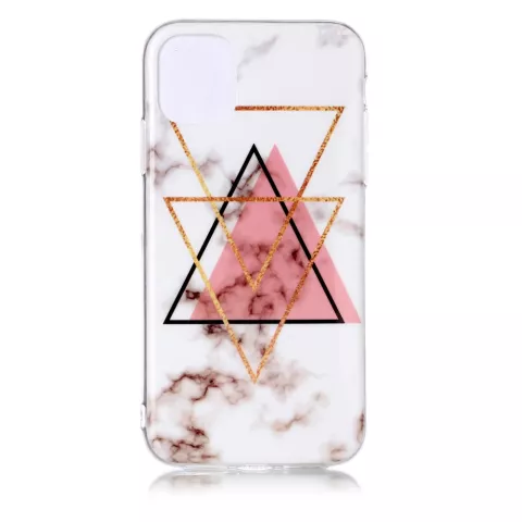 Coque en TPU pour iPhone 11 avec motif en marbre et triangle noir et rose