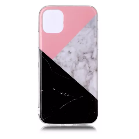 &Eacute;tui pour iPhone 11 en pierre naturelle rose blanc noir avec motif en marbre