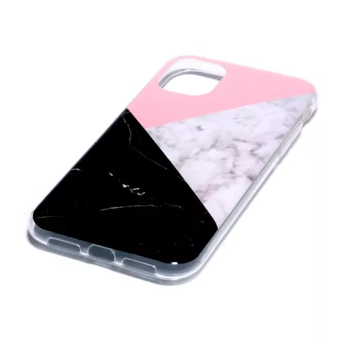 Coque motif marbre pierre naturelle rose blanc noir compatible avec iPhone 11 Pro