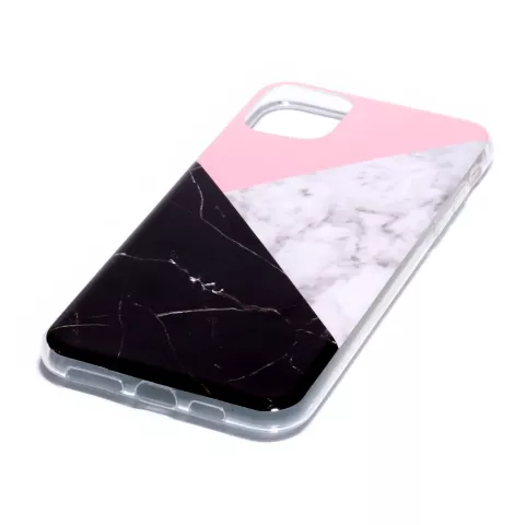 Coque motif marbre pierre naturelle rose blanc noir compatible avec iPhone 11 Pro Max