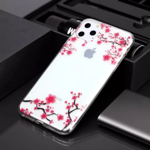 Coque en TPU Fleurs Branches Roses Nature compatible avec iPhone 11 Pro Max - Transparente