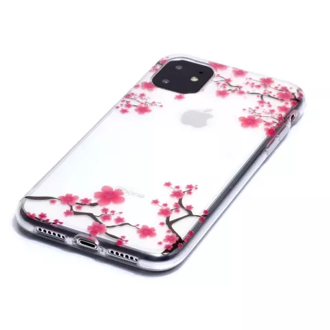 Coque Nature Fleurs Branches Roses en TPU compatible avec iPhone 11 - Transparente
