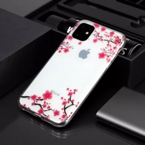Coque Nature Fleurs Branches Roses en TPU compatible avec iPhone 11 - Transparente