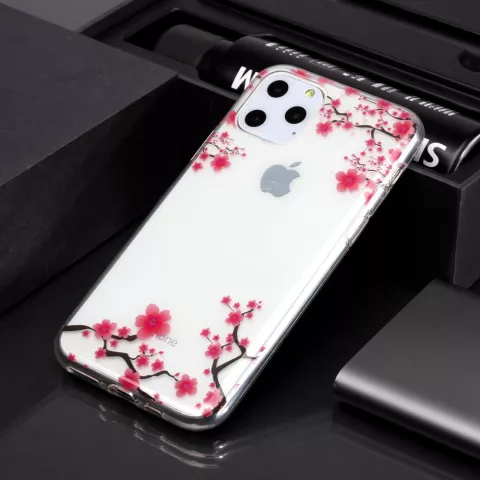 Coque TPU Fleurs Branches Roses Nature compatible avec iPhone 11 Pro - Transparente