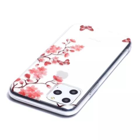 Coque en TPU compatible avec iPhone 11 Pro, fleurs, papillons, rouge, nature - Transparente
