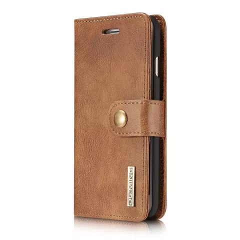 DG.MING Bookcase Walllet compatible avec iPhone 7 8 SE 2020 SE 2022 &Eacute;tui portefeuille vintage en cuir fendu - Marron