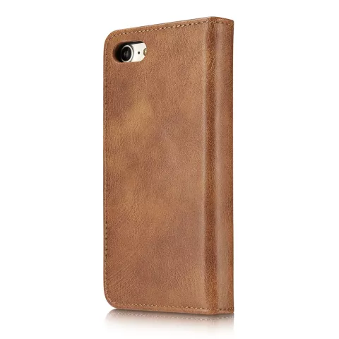 DG.MING Bookcase Walllet compatible avec iPhone 7 8 SE 2020 SE 2022 &Eacute;tui portefeuille vintage en cuir fendu - Marron
