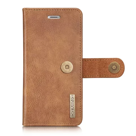 DG.MING Bookcase Walllet compatible avec iPhone 7 8 SE 2020 SE 2022 &Eacute;tui portefeuille vintage en cuir fendu - Marron