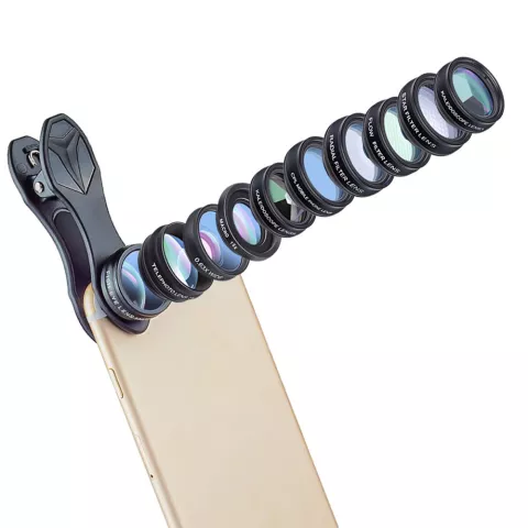 Ensemble d&#039;objectifs ultimes 10 en 1 Lensklip Fisheye, objectif de t&eacute;lescope grand angle Macro 2X pour t&eacute;l&eacute;phones mobiles